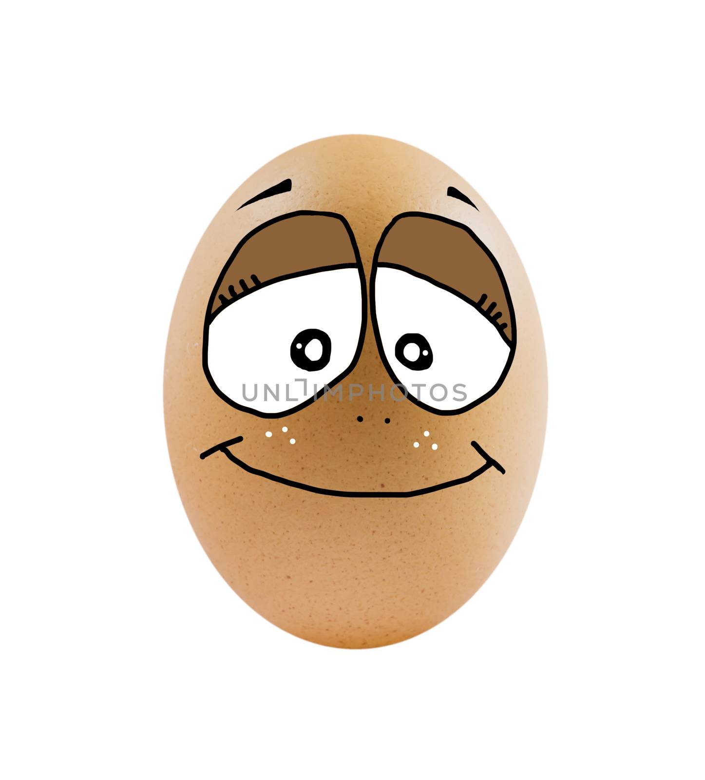 one  brown egg on white background .