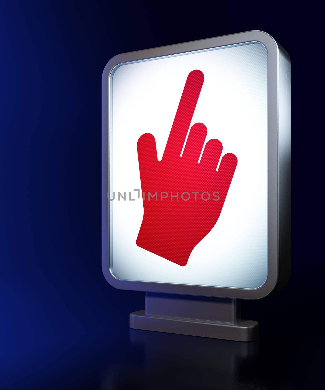 Web development concept: Mouse Cursor on advertising billboard background, 3d render