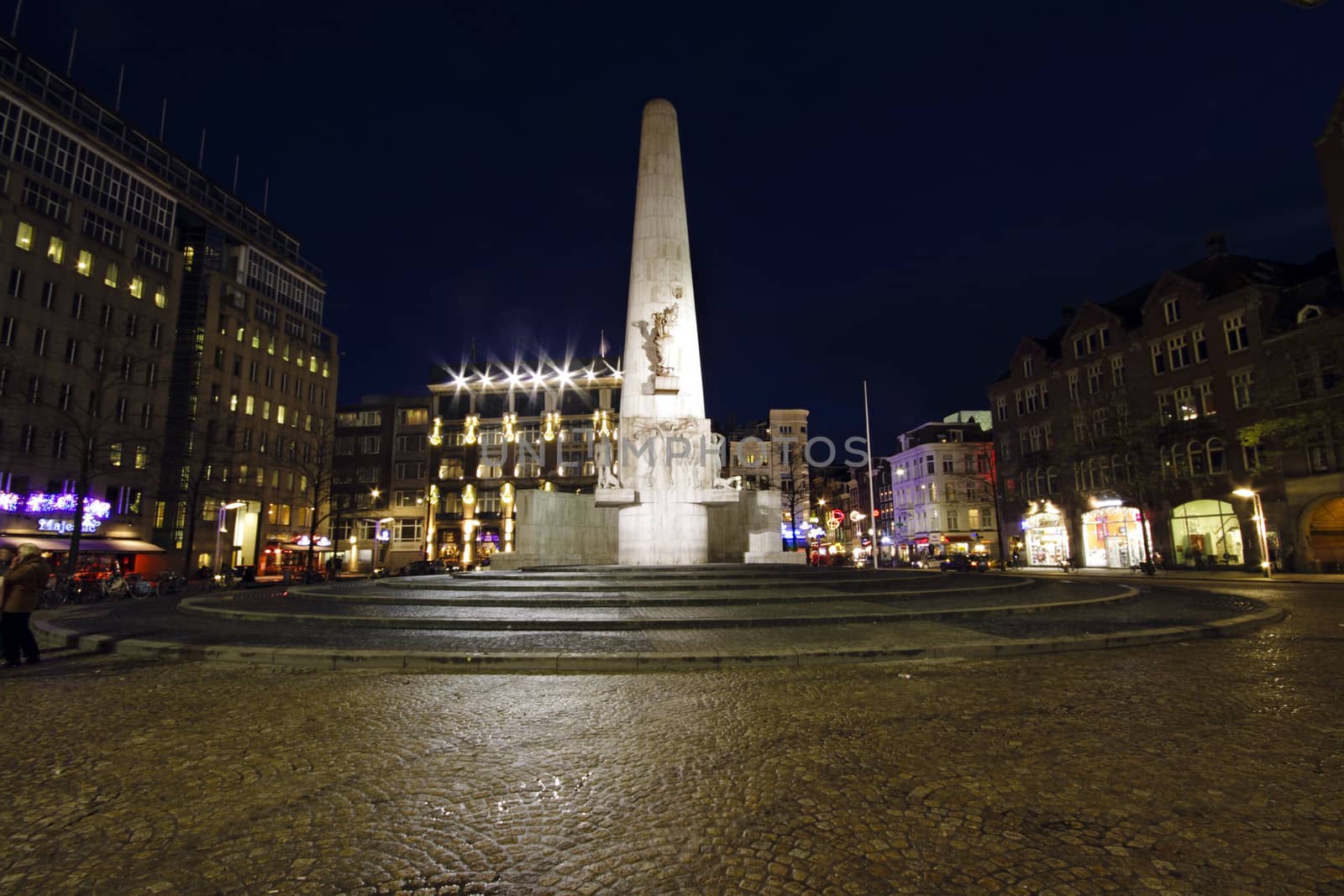 Monument on the Dam in Amsterdam Netherlands at night