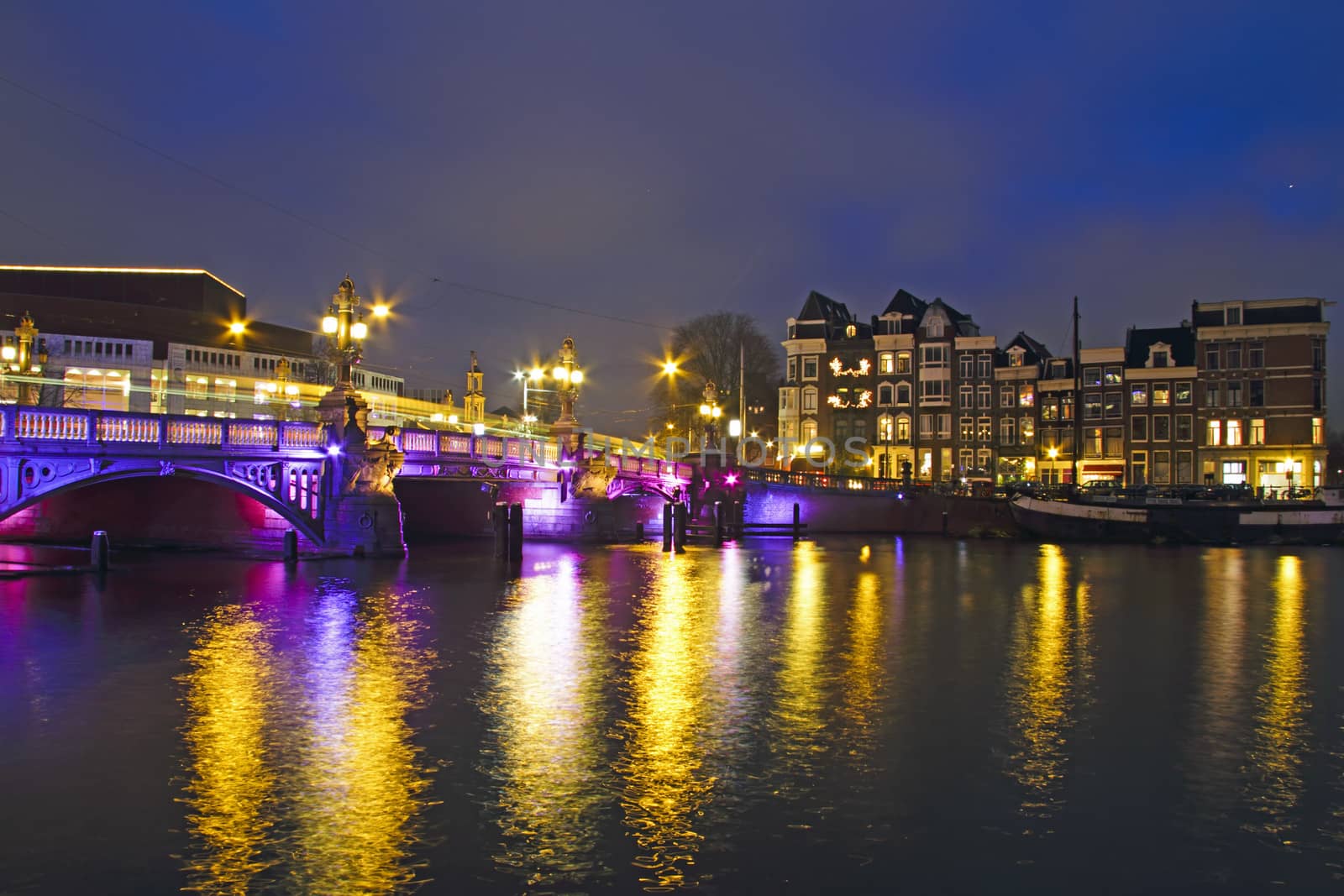 City scenic from Amsterdam with the Blue bridge in the Netherlands
