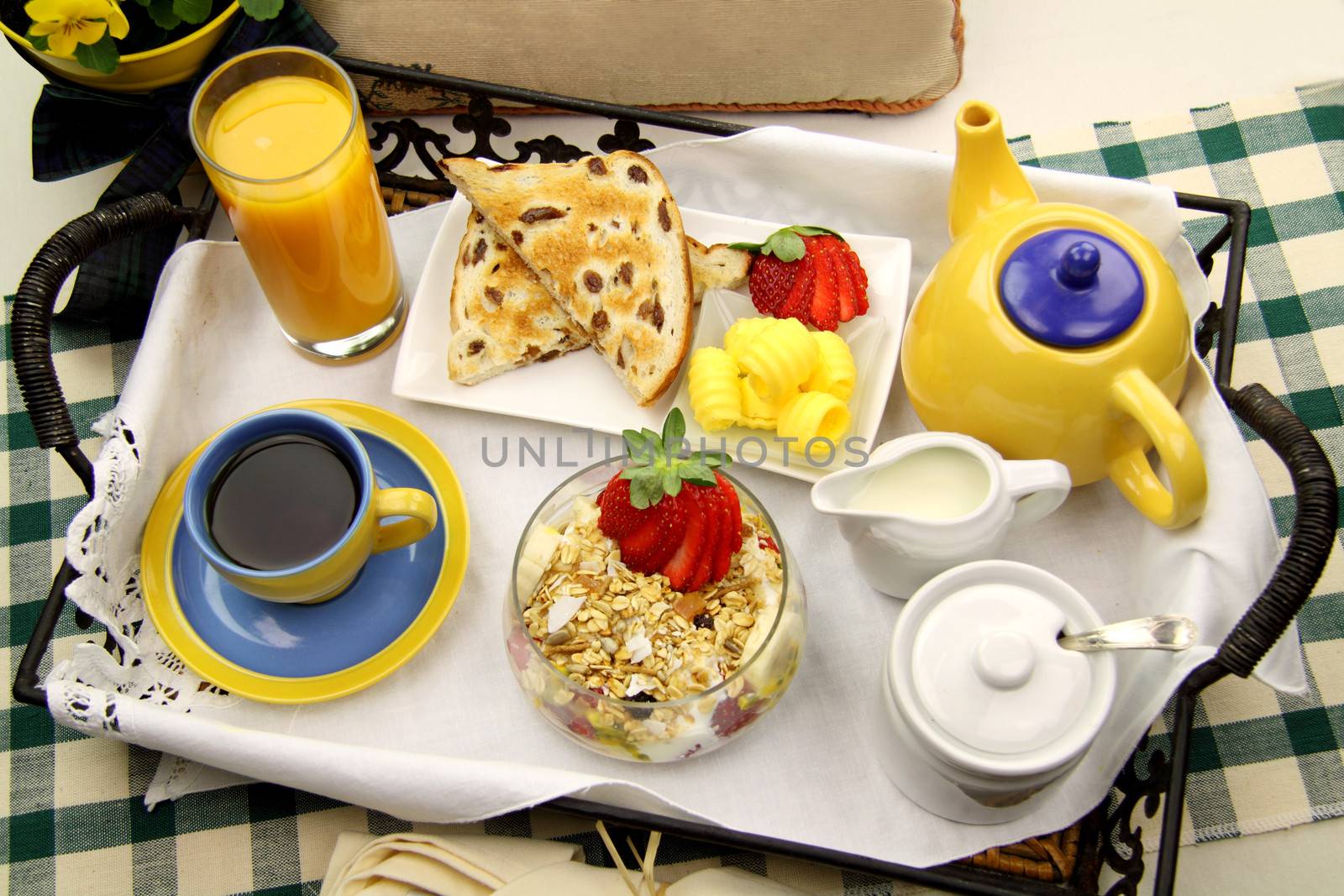 Delicious hearty breakfast tray ready to serve.