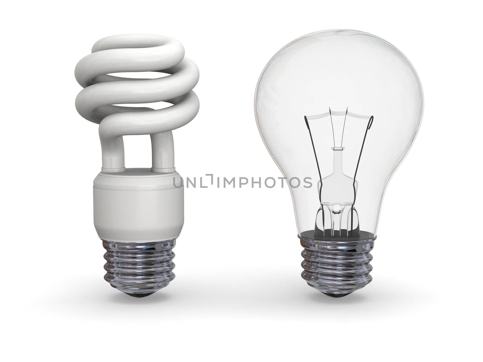 Economical and traditional lightbulbs isolated on white background