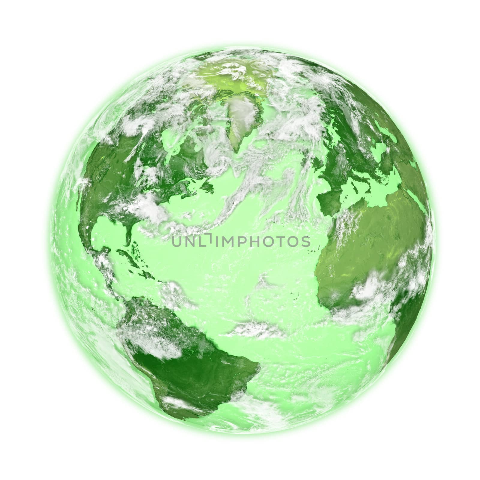 Green planet Earth with clouds isolated on white background. Elements of this image furnished by NASA.