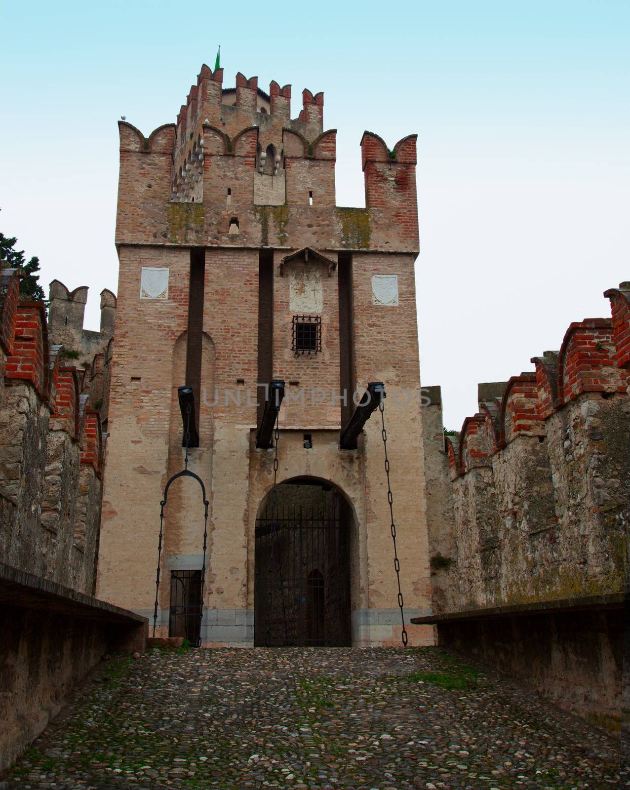 The access bridge of Scaliger Castle of Sirmione, Italy