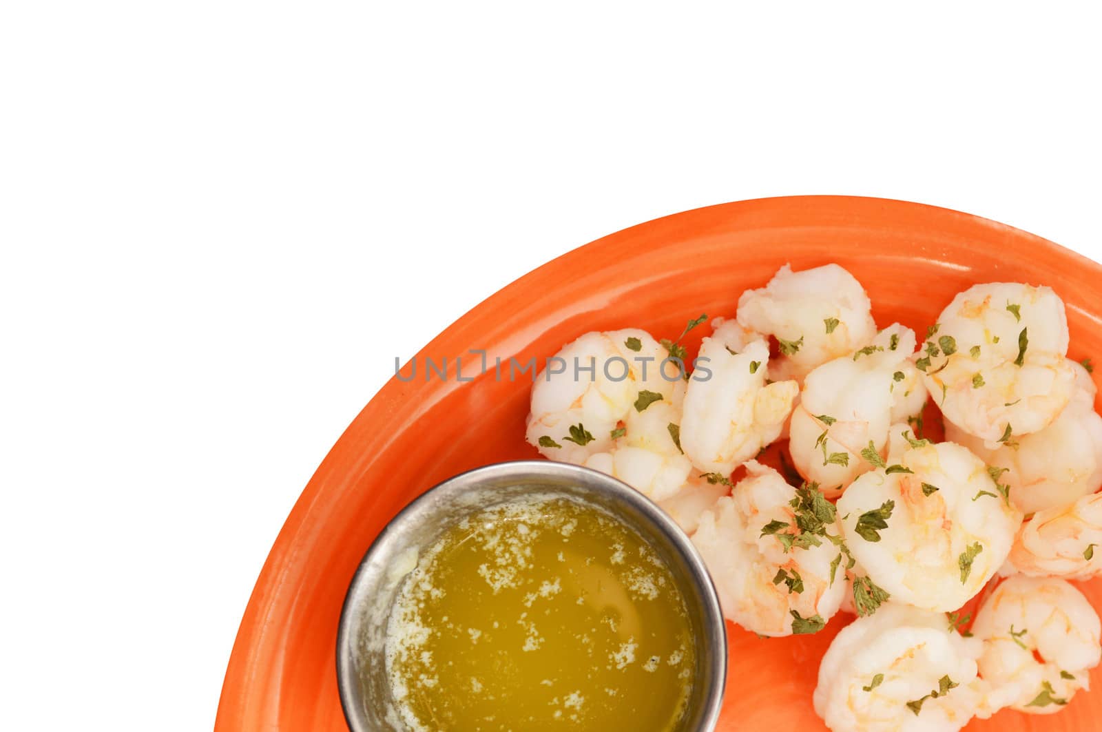 steamed shrimp and butter isolated on white background