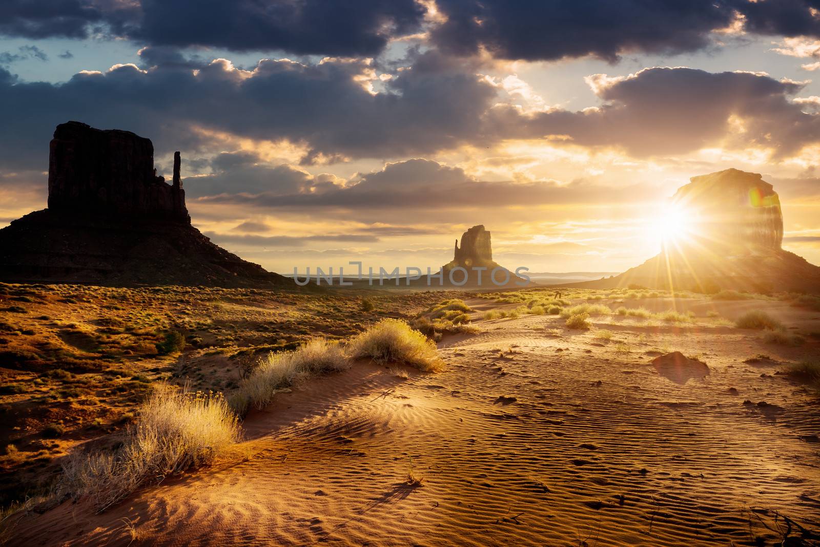 Sunset at the sisters in Monument Valley, USA