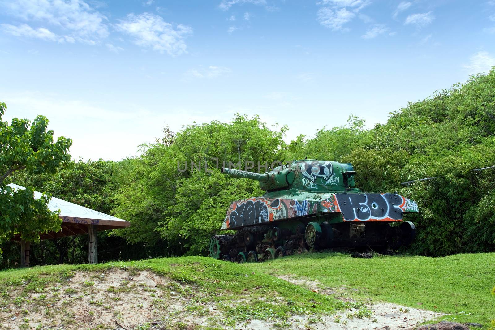 An old tank beached on the Puerto Rican island of Culebra.