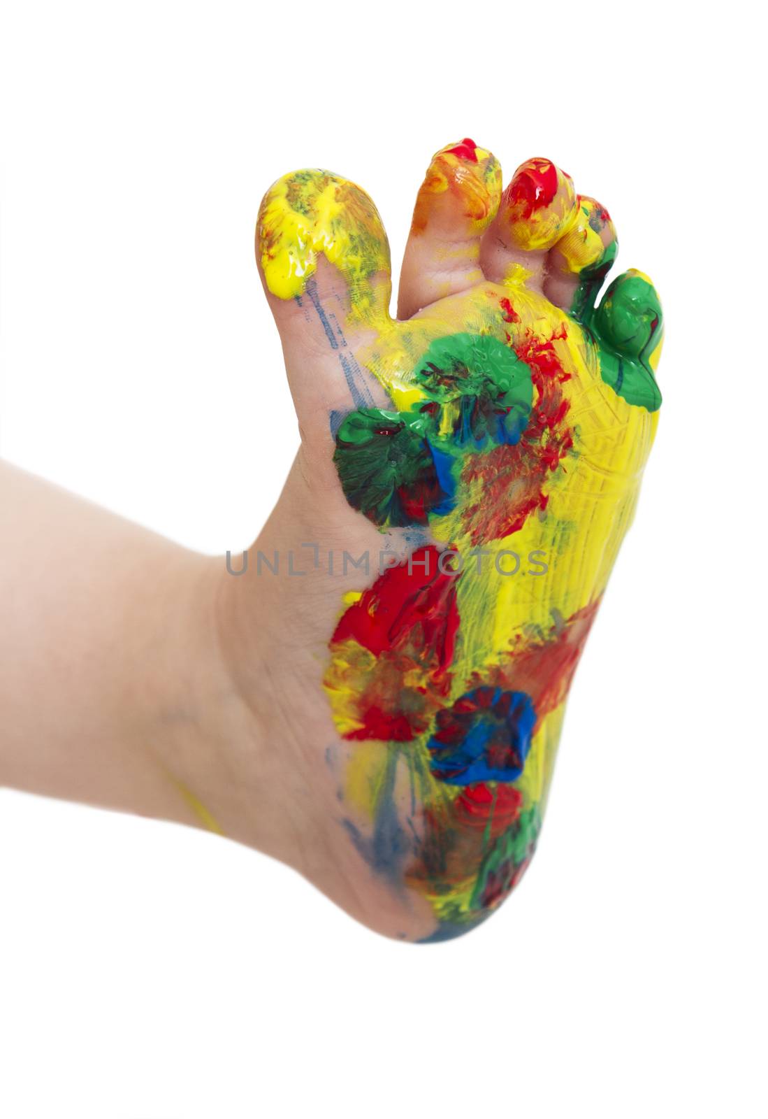 painted feet from young child isolated in white bachground
