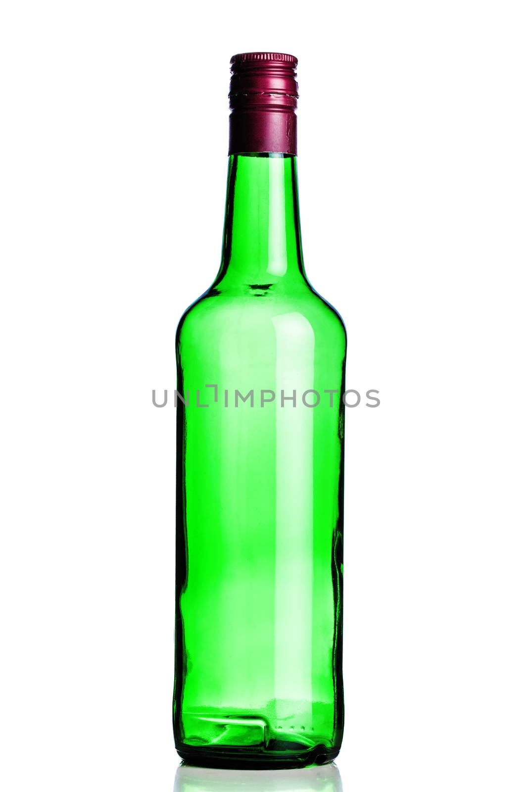 empty opened alcohol bottle, isolated on white