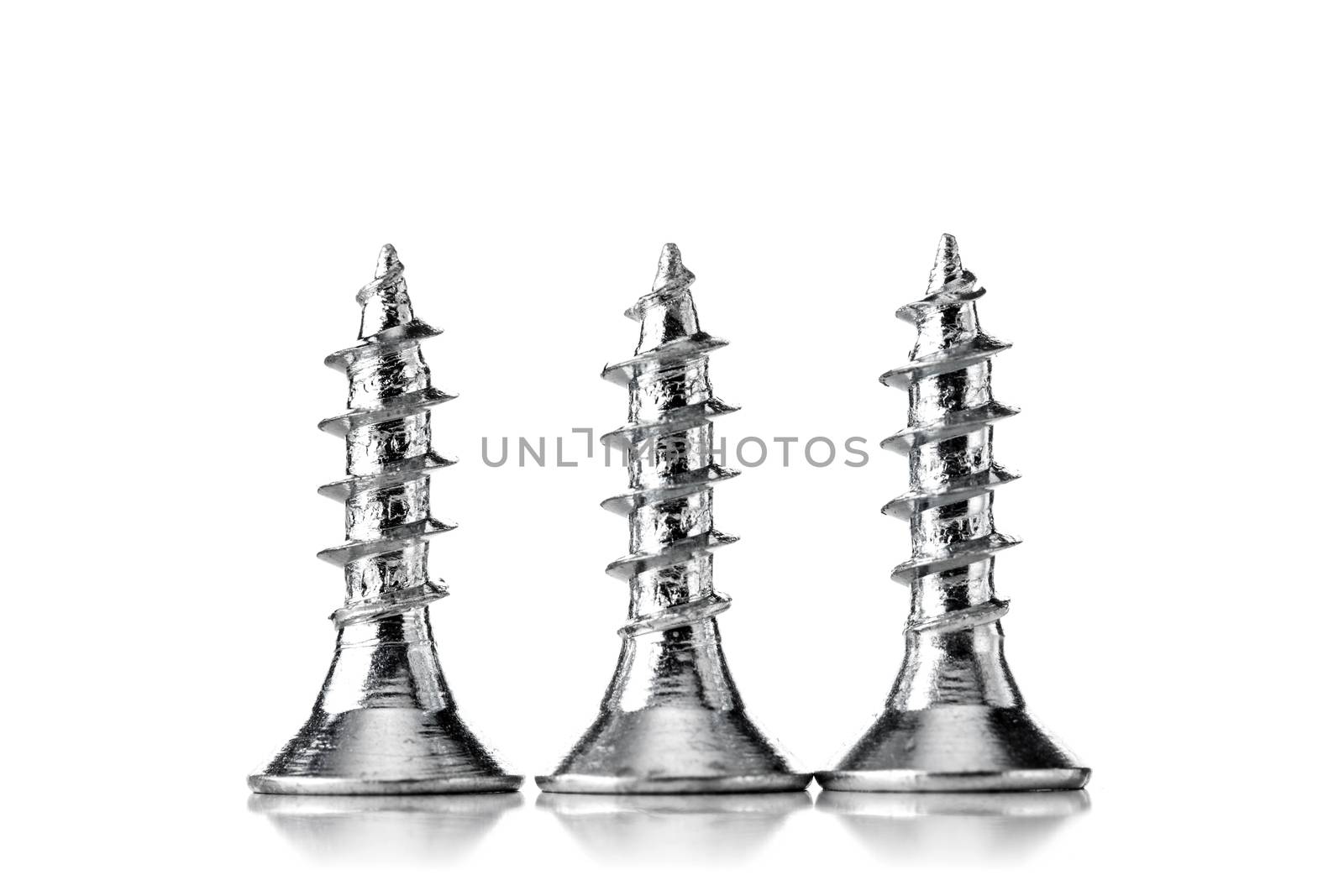 group of zinc coated screws, isolated on white