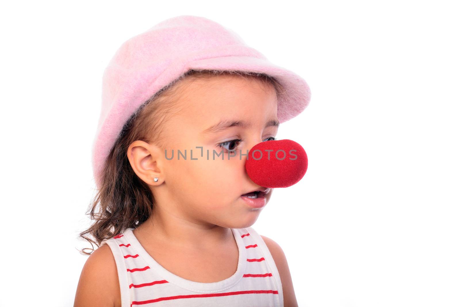 beautiful girl with a clown red nose
