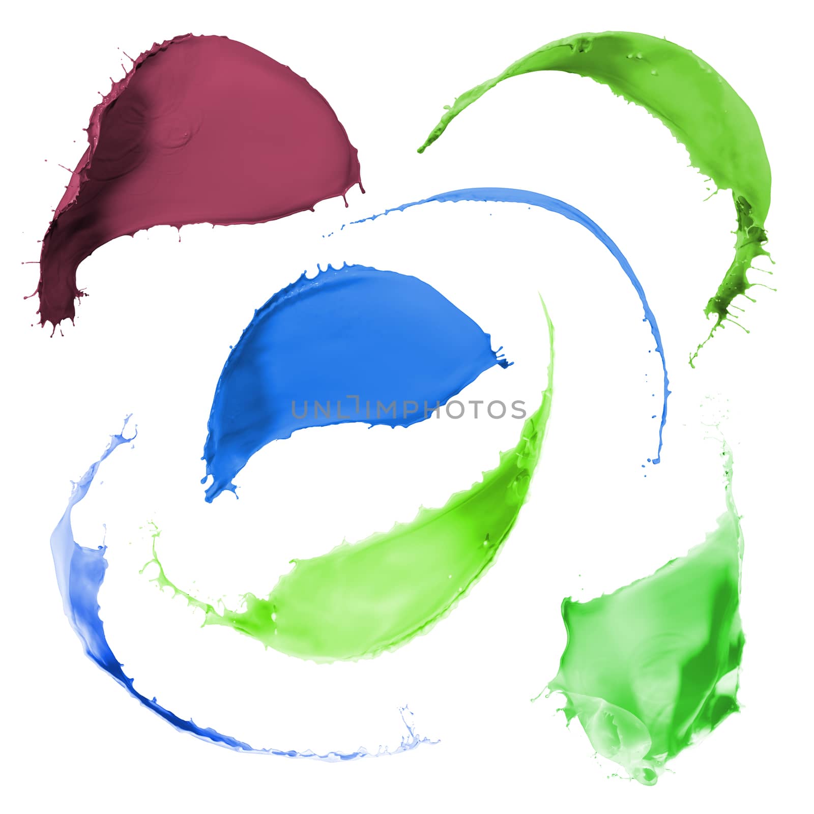 collection of colored paint splashes on white background