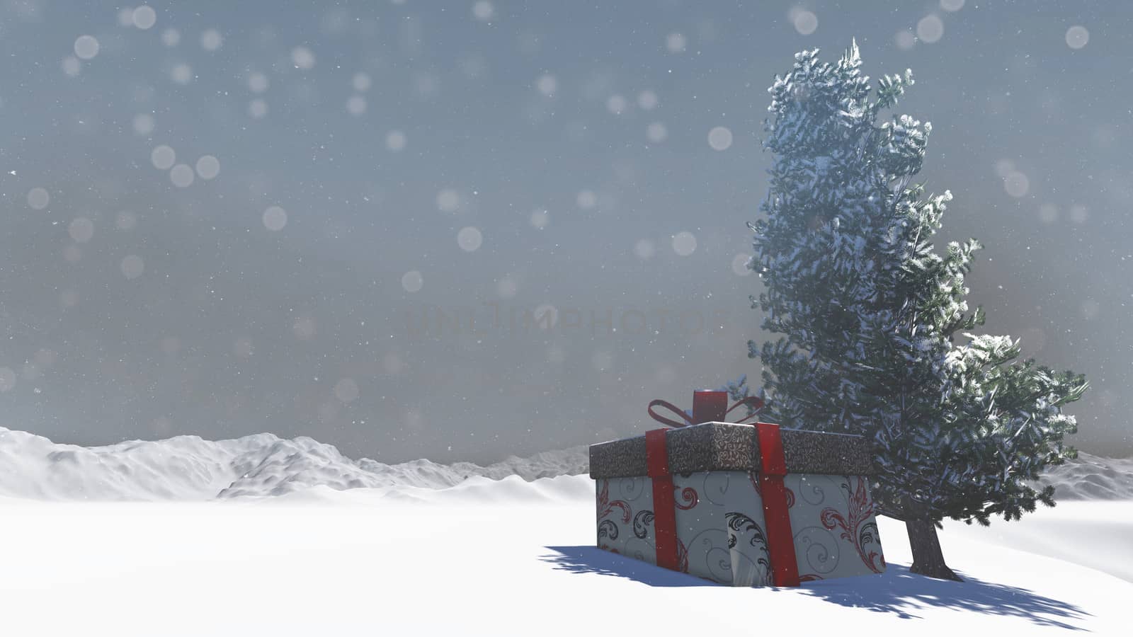 Gift box in snowy by apichart