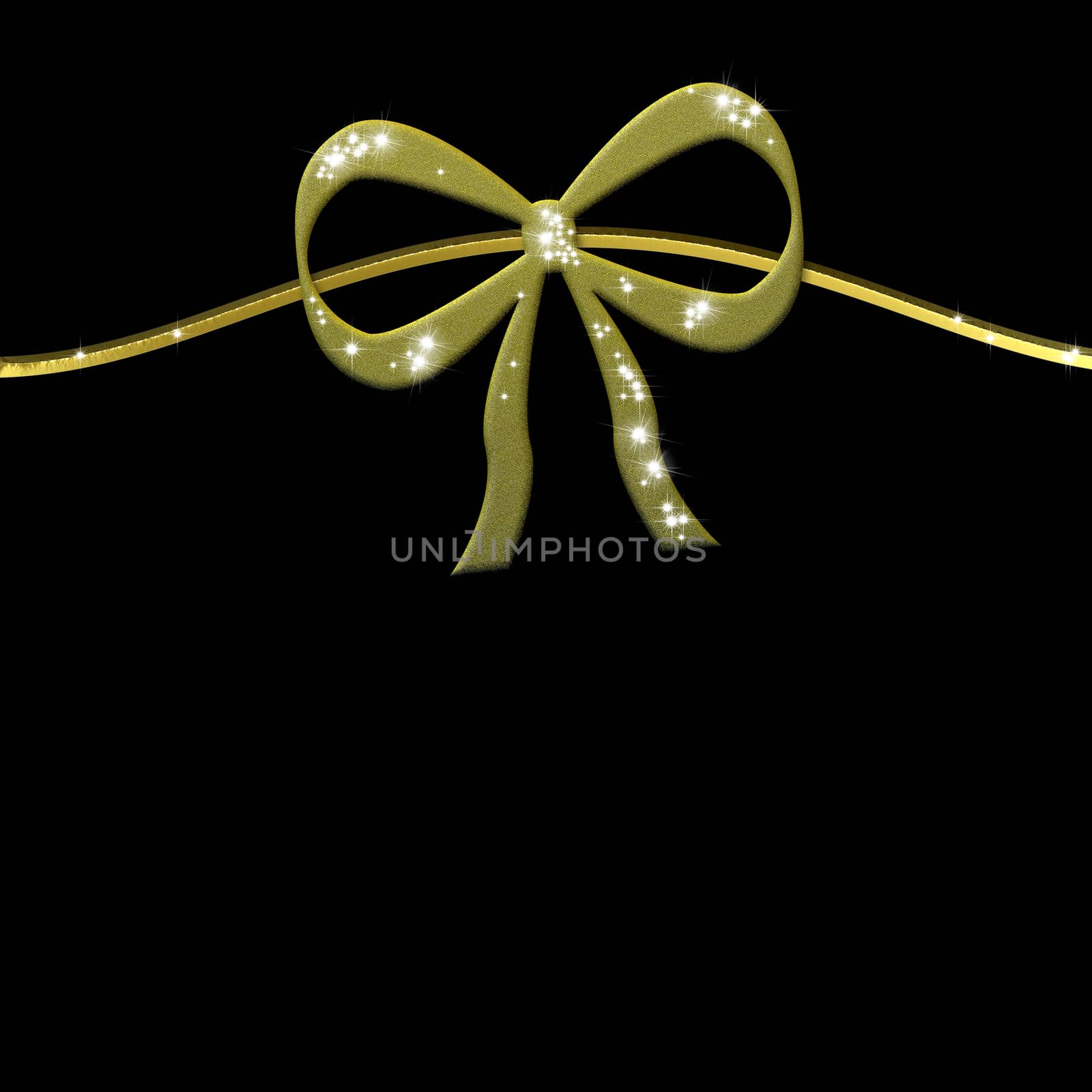 gift card bright metallic gold ribbon on black background with empty space for writing