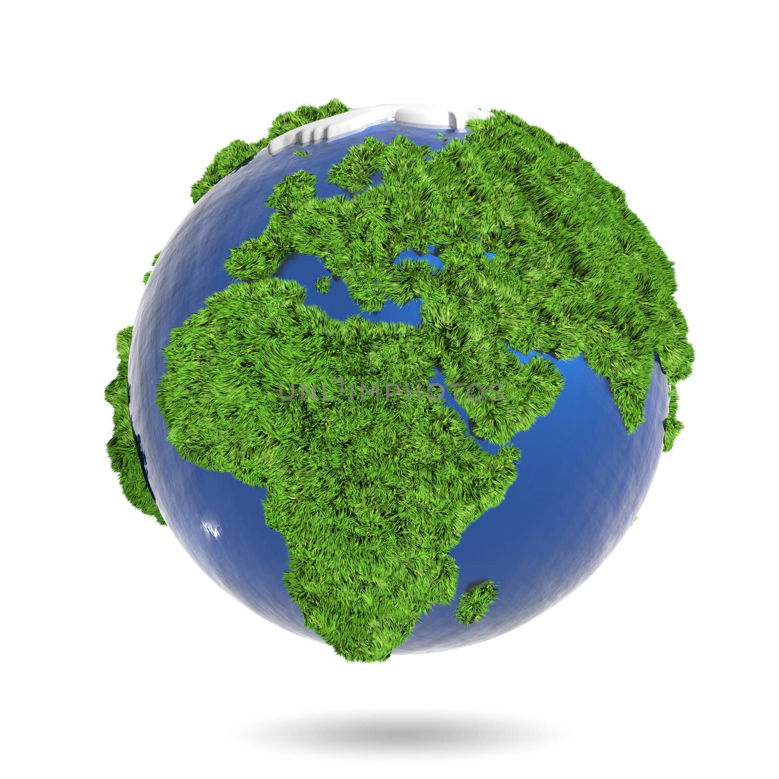 3d illustration, green herb  on blue globe