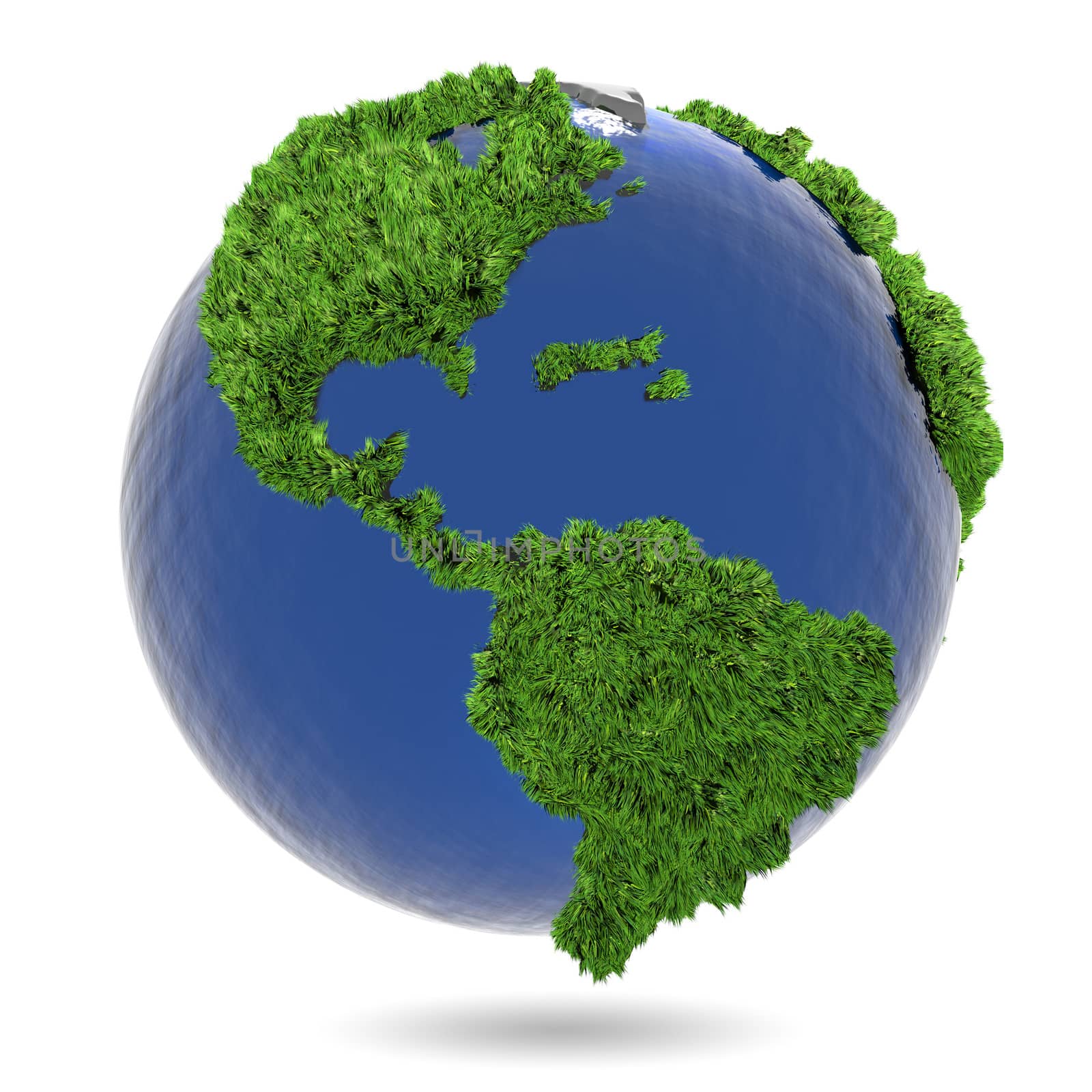 3d illustration, green herb  on blue globe