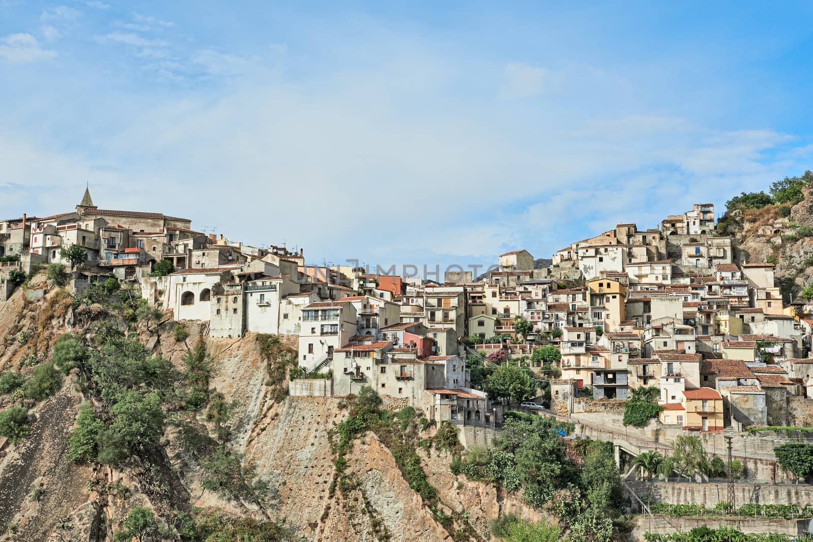 View of a small sicilian town on a hill, Sicily, Italy