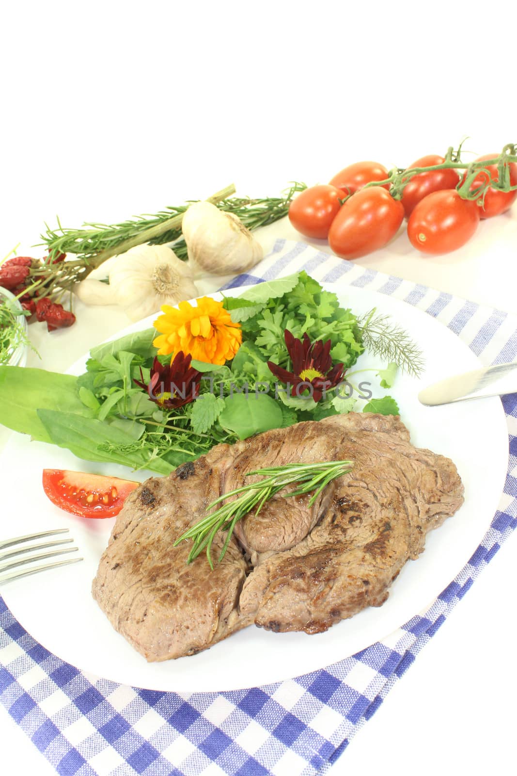 fresh Sirloin steak with wild herb salad by discovery