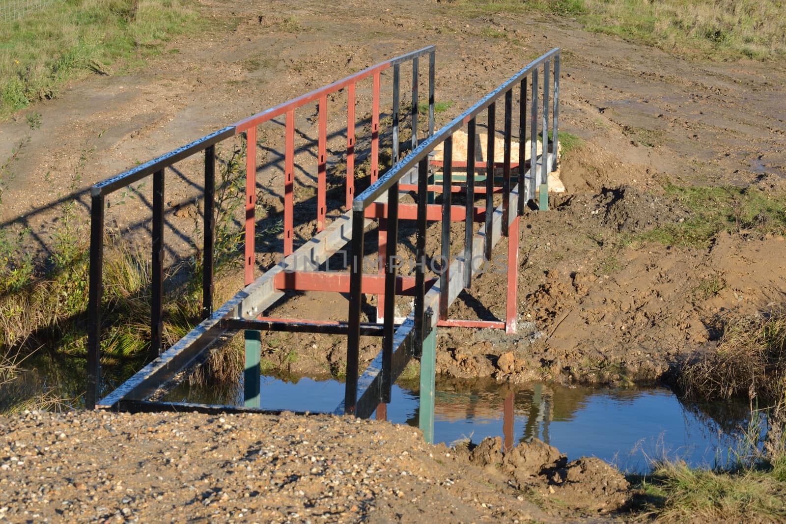 Metal footbridge being constructed