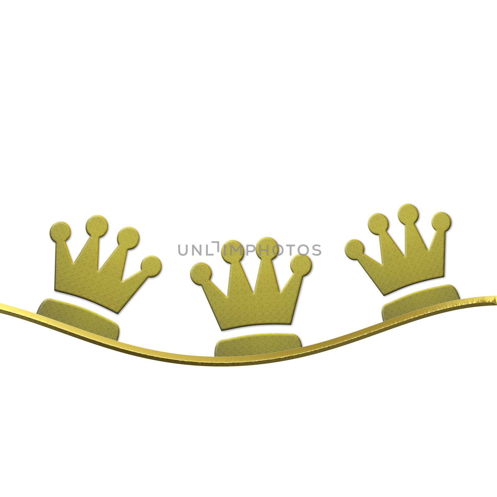 Christmas background, crowns of gold three wise men isolated on white background with space for text