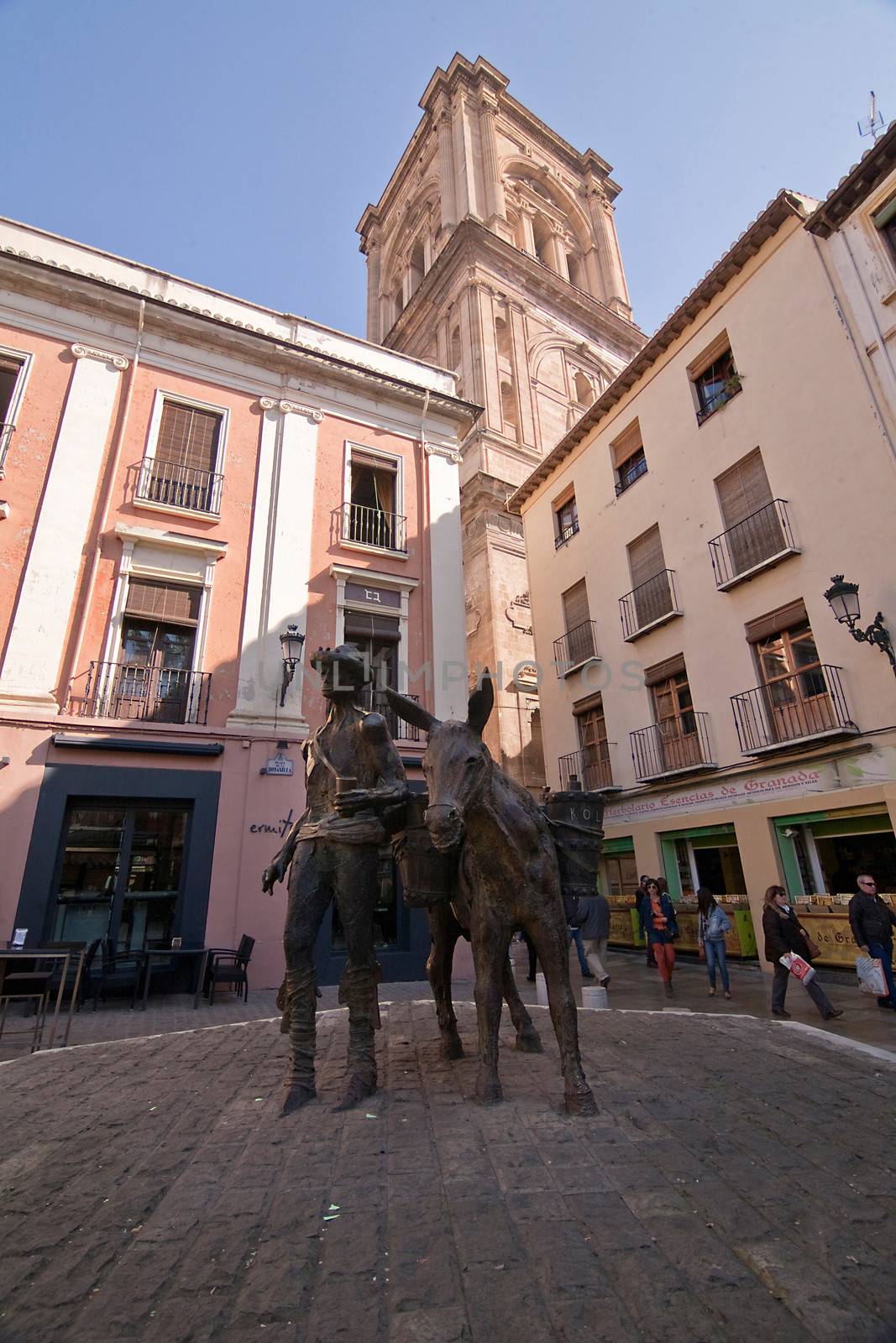 Romanillas square also called square of the donkey by the sculpture of a donkey on the side of the square, Granada, Spain
