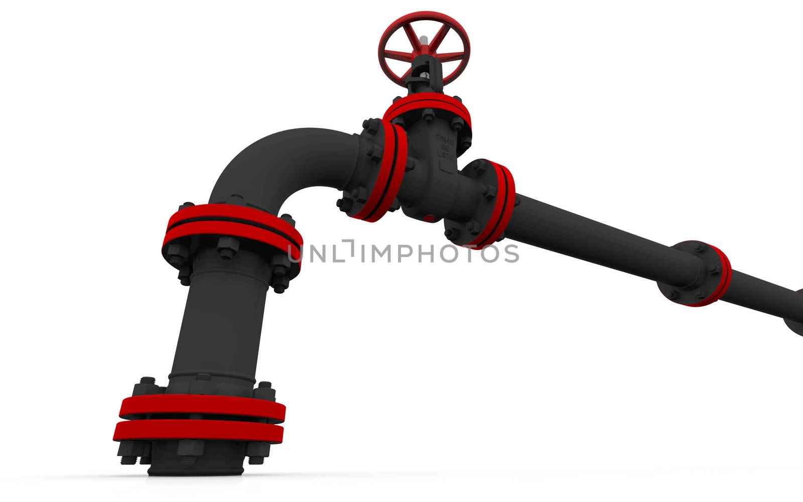 Green pipe and valve. Isolated render on a white background