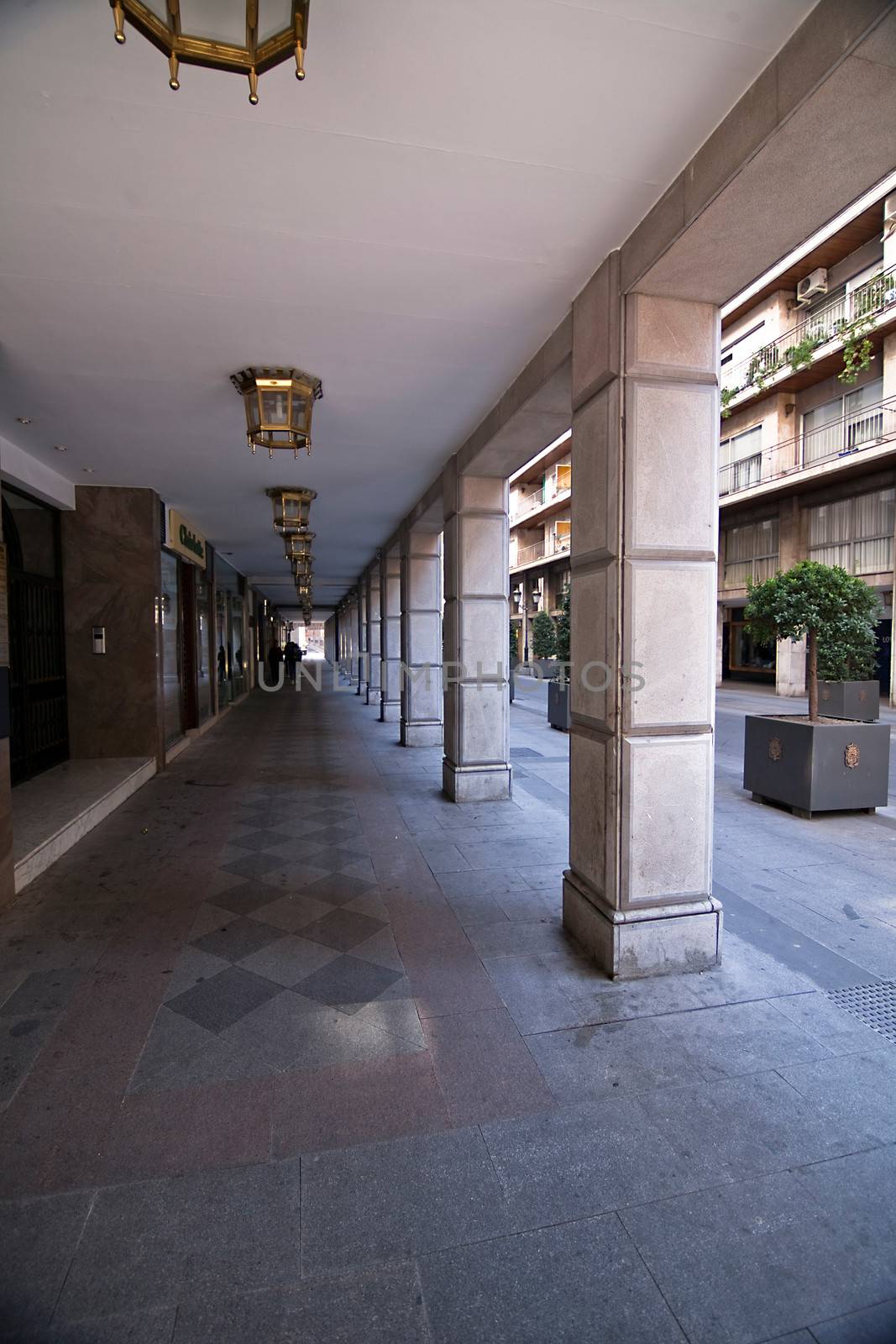 Porches in street of Angel Ganivet. Granada, Spain