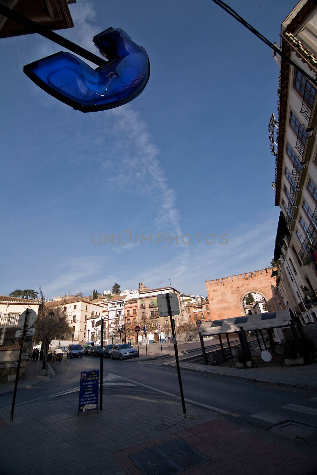 Elvira Arch, Freedom Square and Signs of the Albaicin, Granada, Spain by digicomphoto