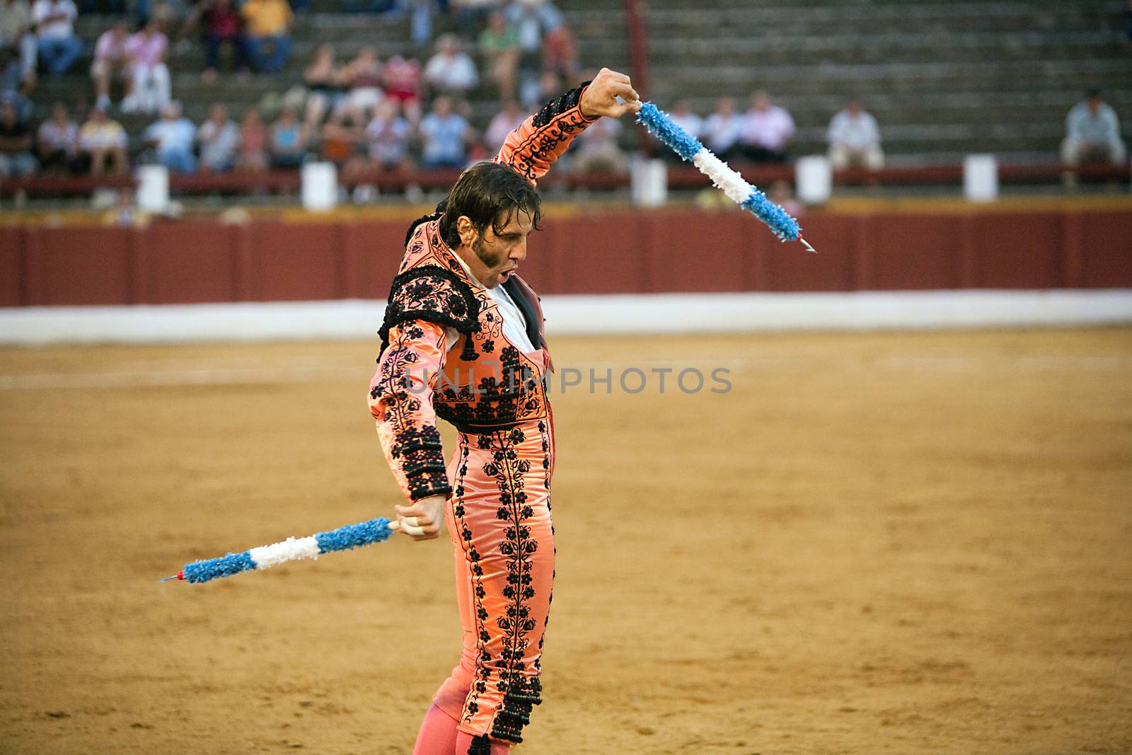 Banderillero, the torero who, on foot, places the darts in the bull, the banderillas is Brightly-coloured darts placed in the bull