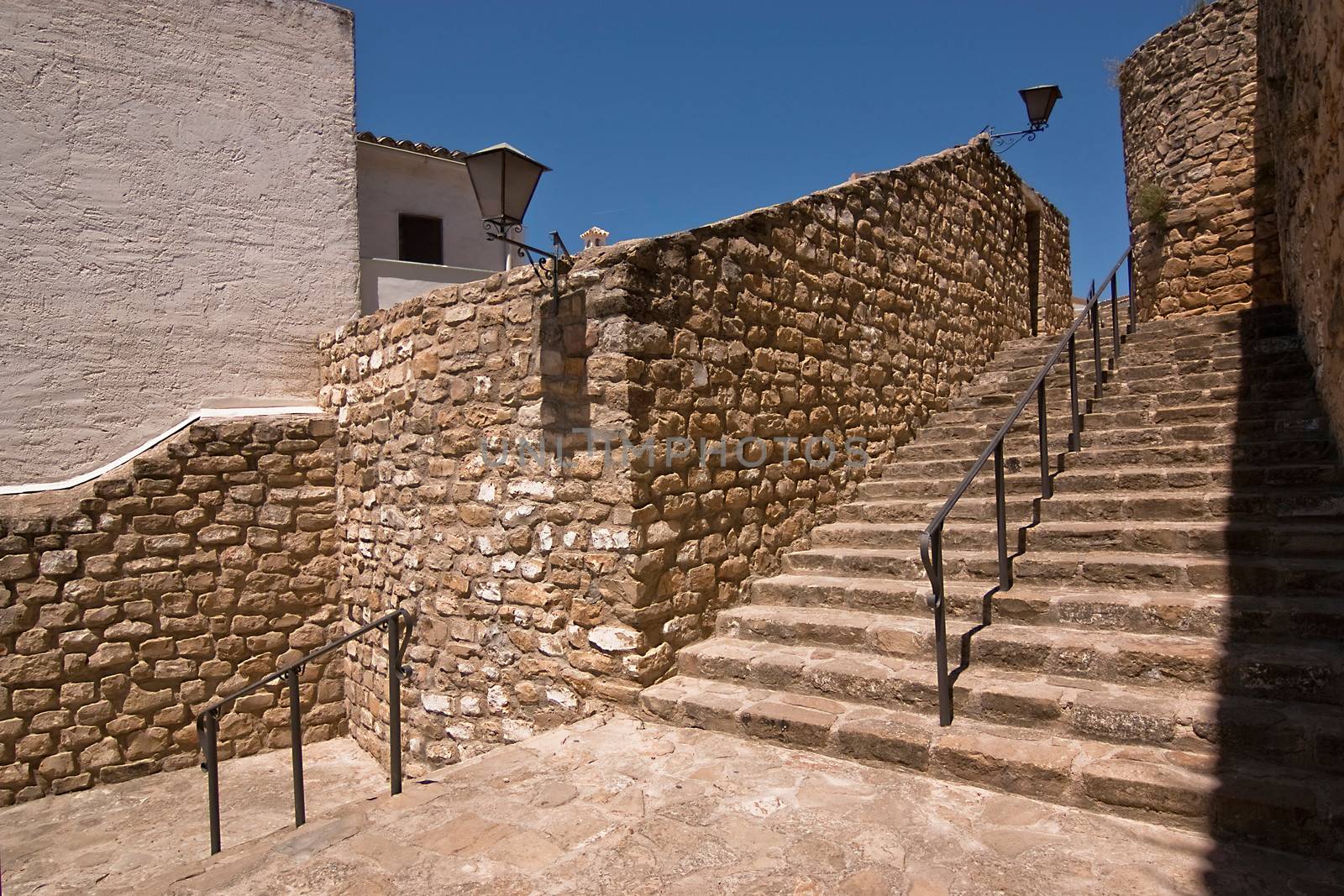 Stairs next to the Mudejar tower, Sabiote, Jaen, Spain