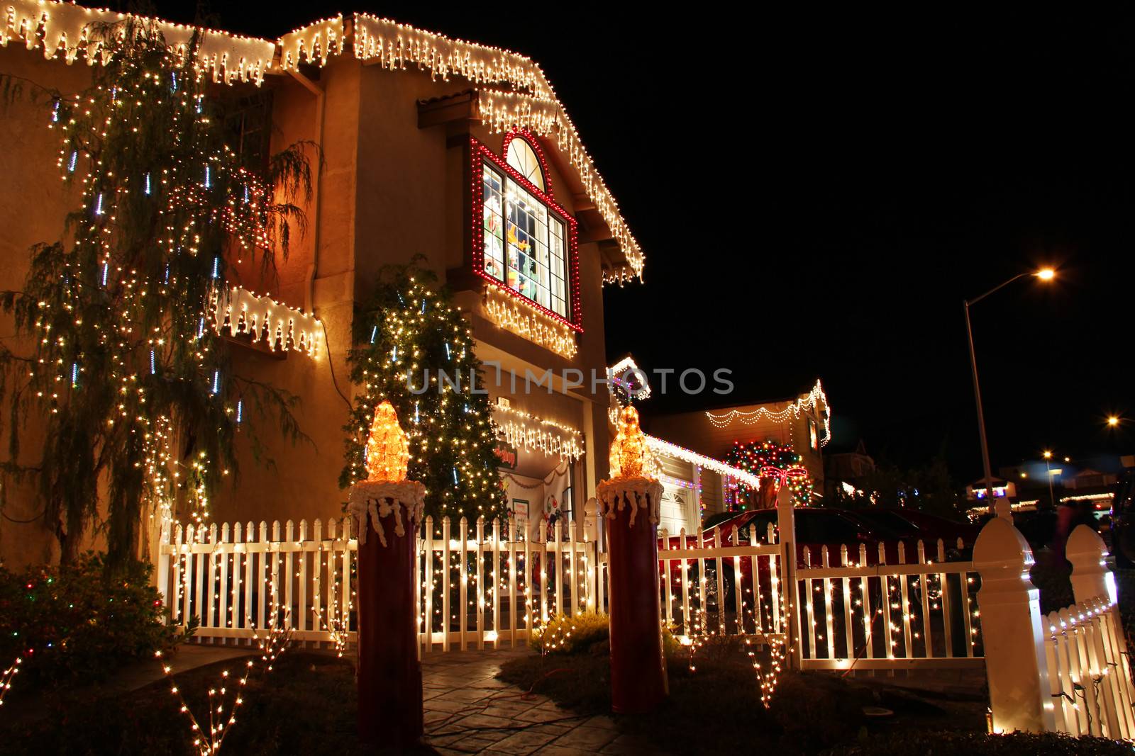 Decorated house with christmas lights in San Francisco