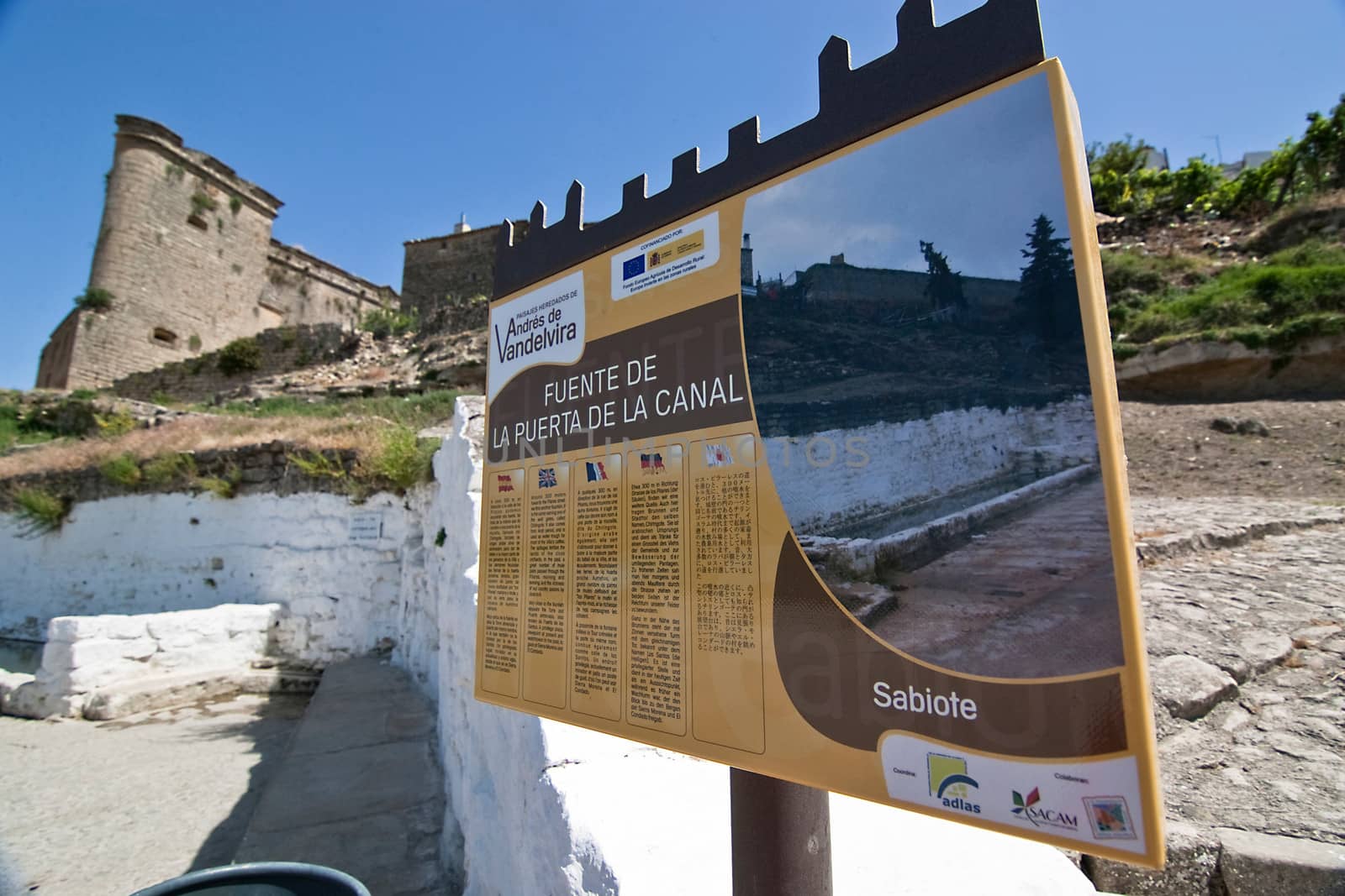 Signal of Source and castle of Sabiote, Jaen province, Andalusia,  Spain