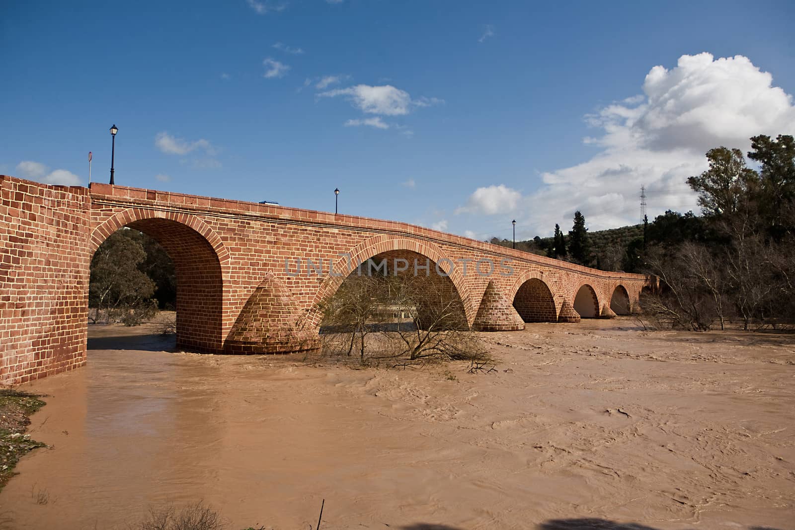 Guadalquivir River passing through Andujar, Jaen province, Andalusia, Spain