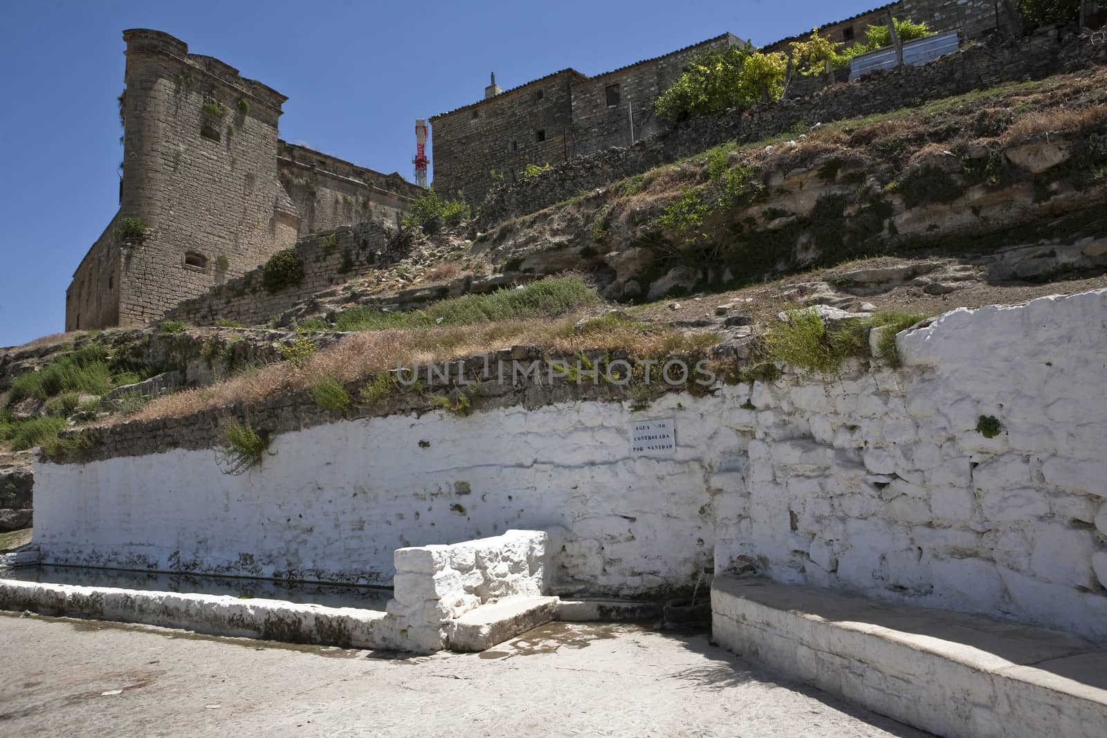 Castle of Sabiote and source, Jaen province, Andalusia, Spain