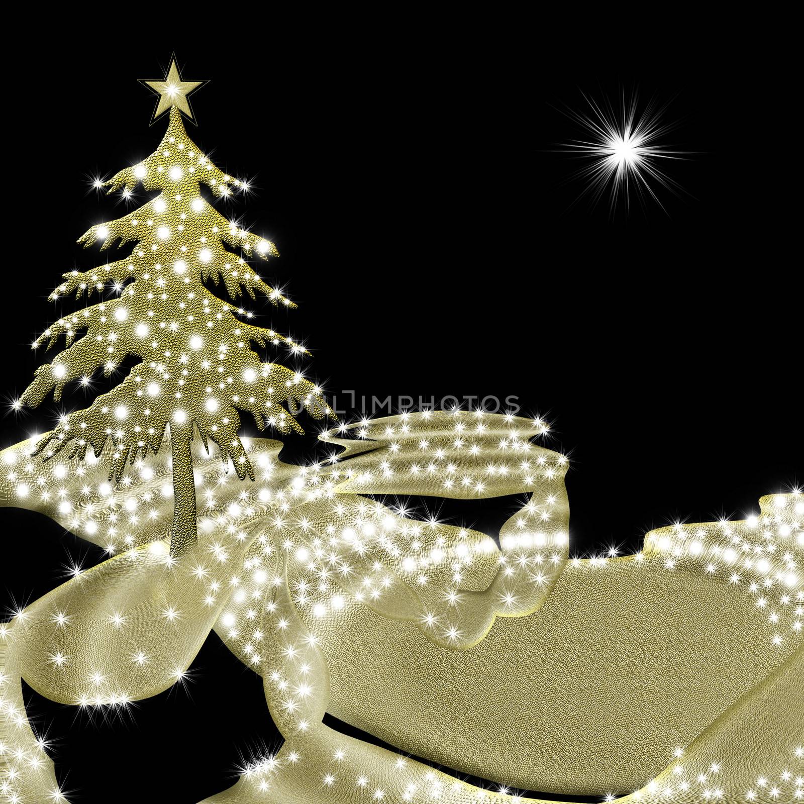 Christmas card tree gold and black by Carche