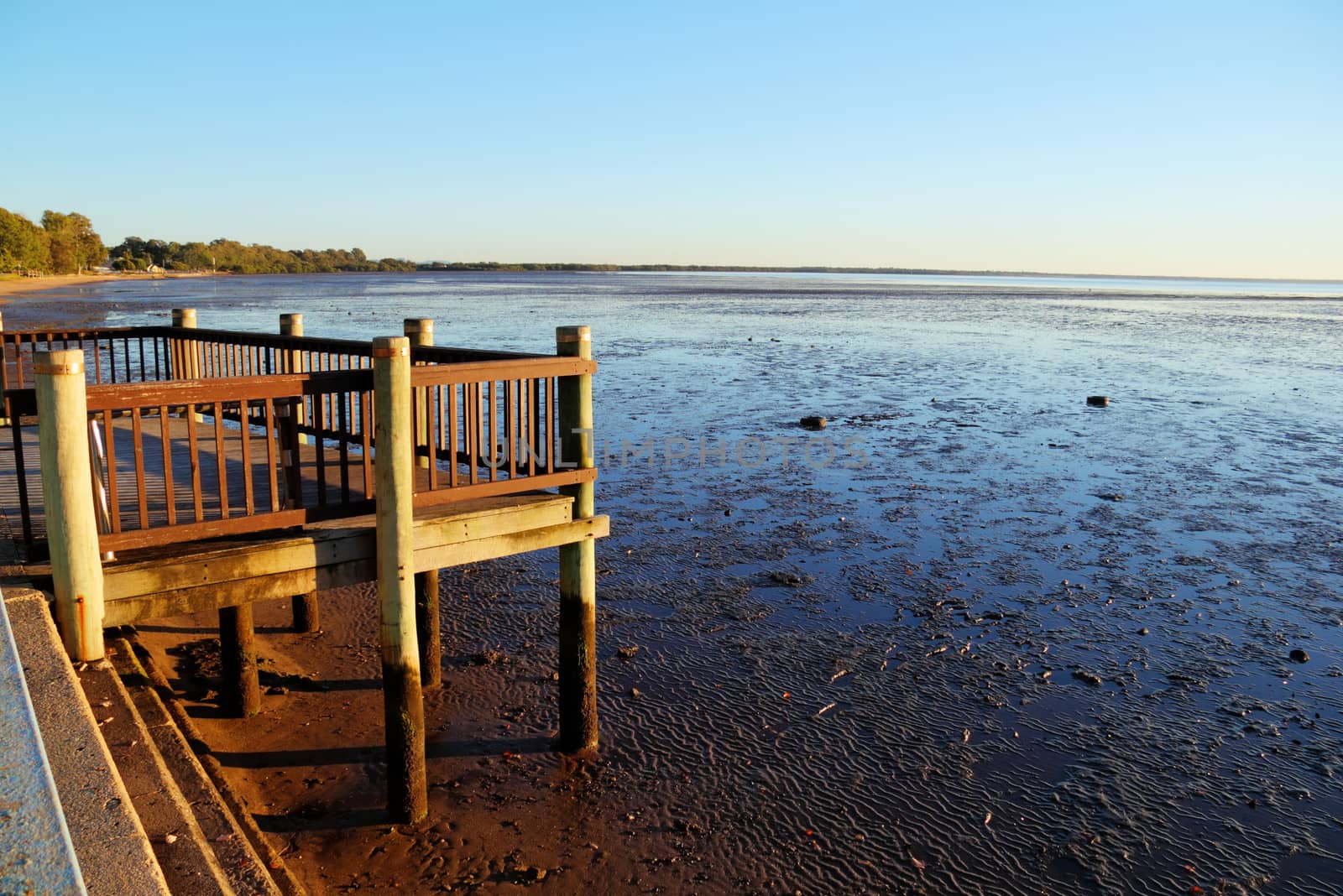 Low tide by the viewing platform showing flotsam and jetsam.
