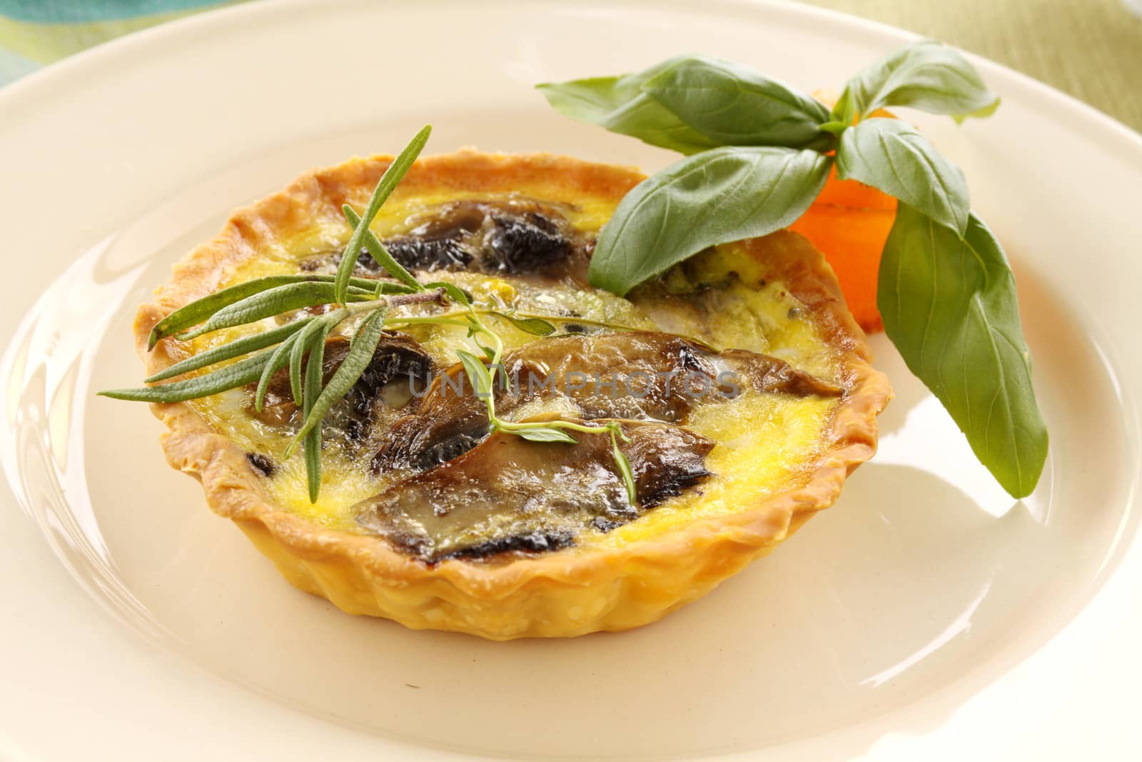 Fresh baked mushroom quiche straight from the oven.