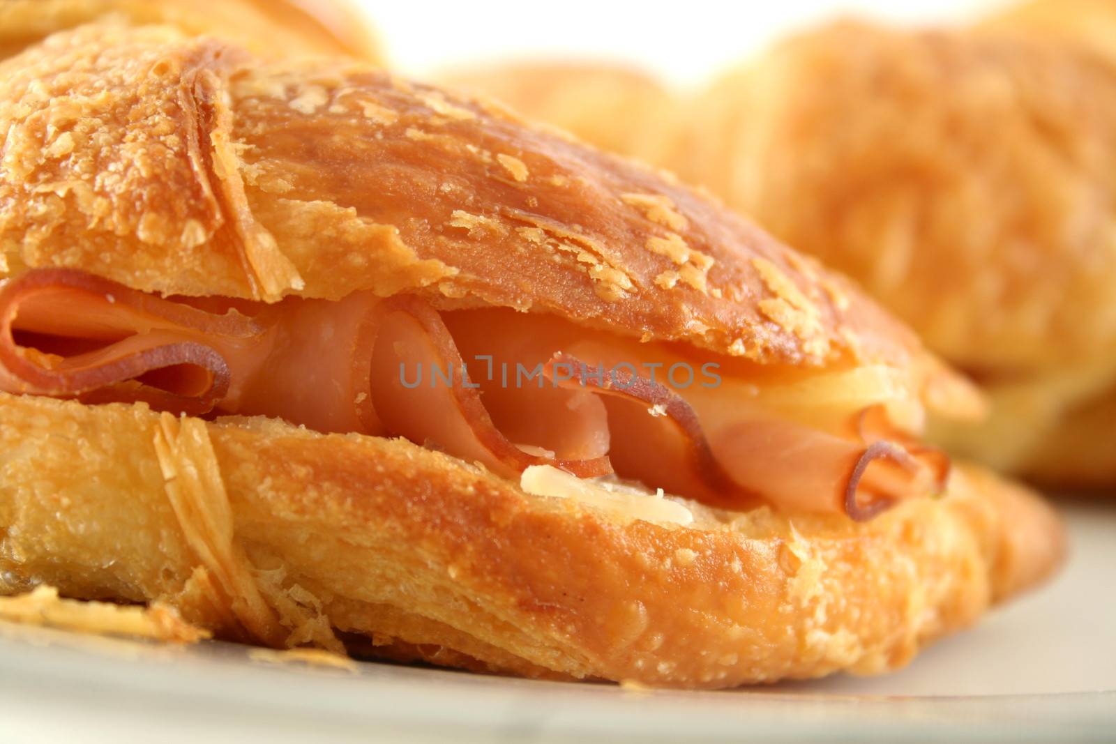 Hot melted cheese and ham croissant ready to serve