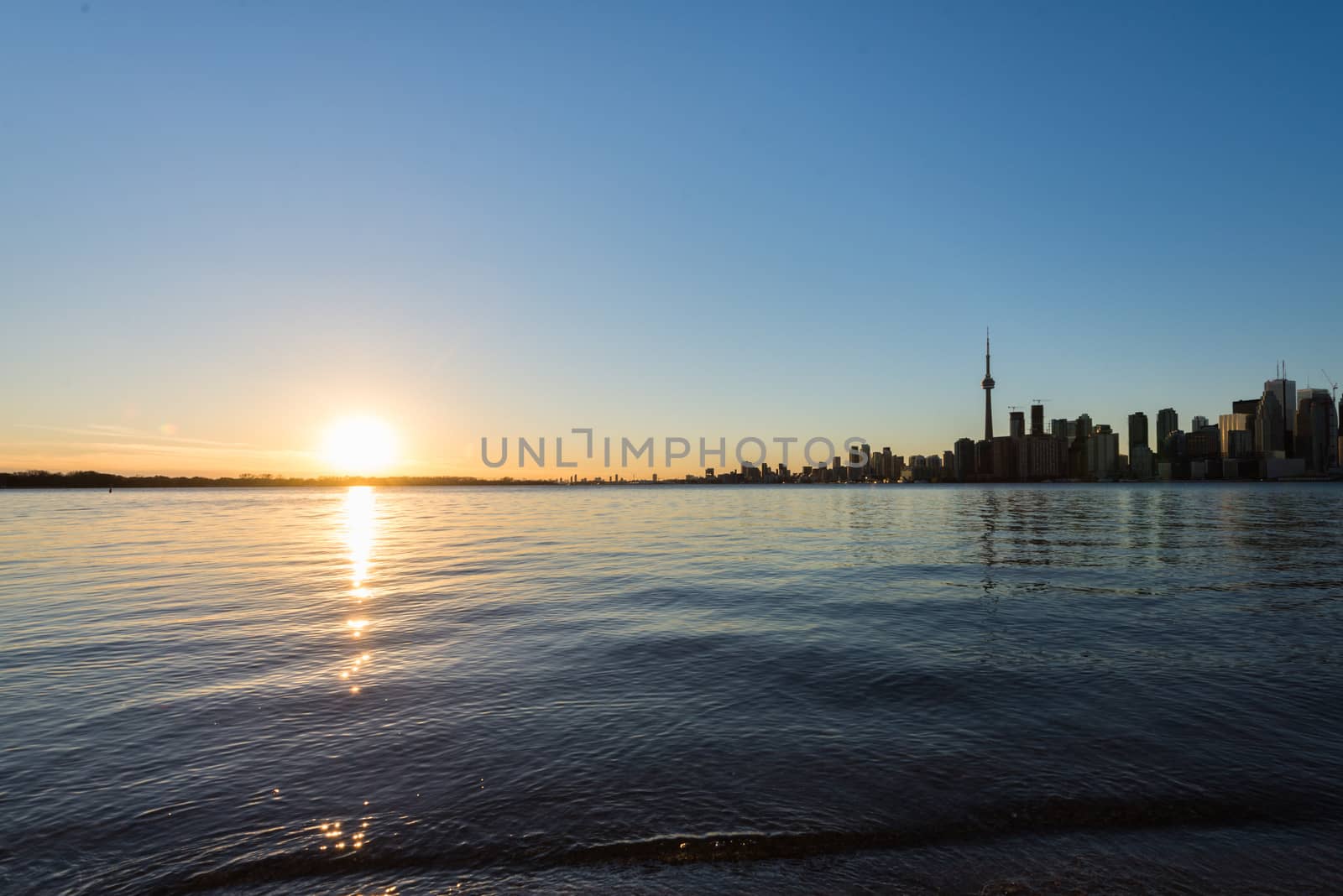 Sunset next to downtown Toronto during early winter time