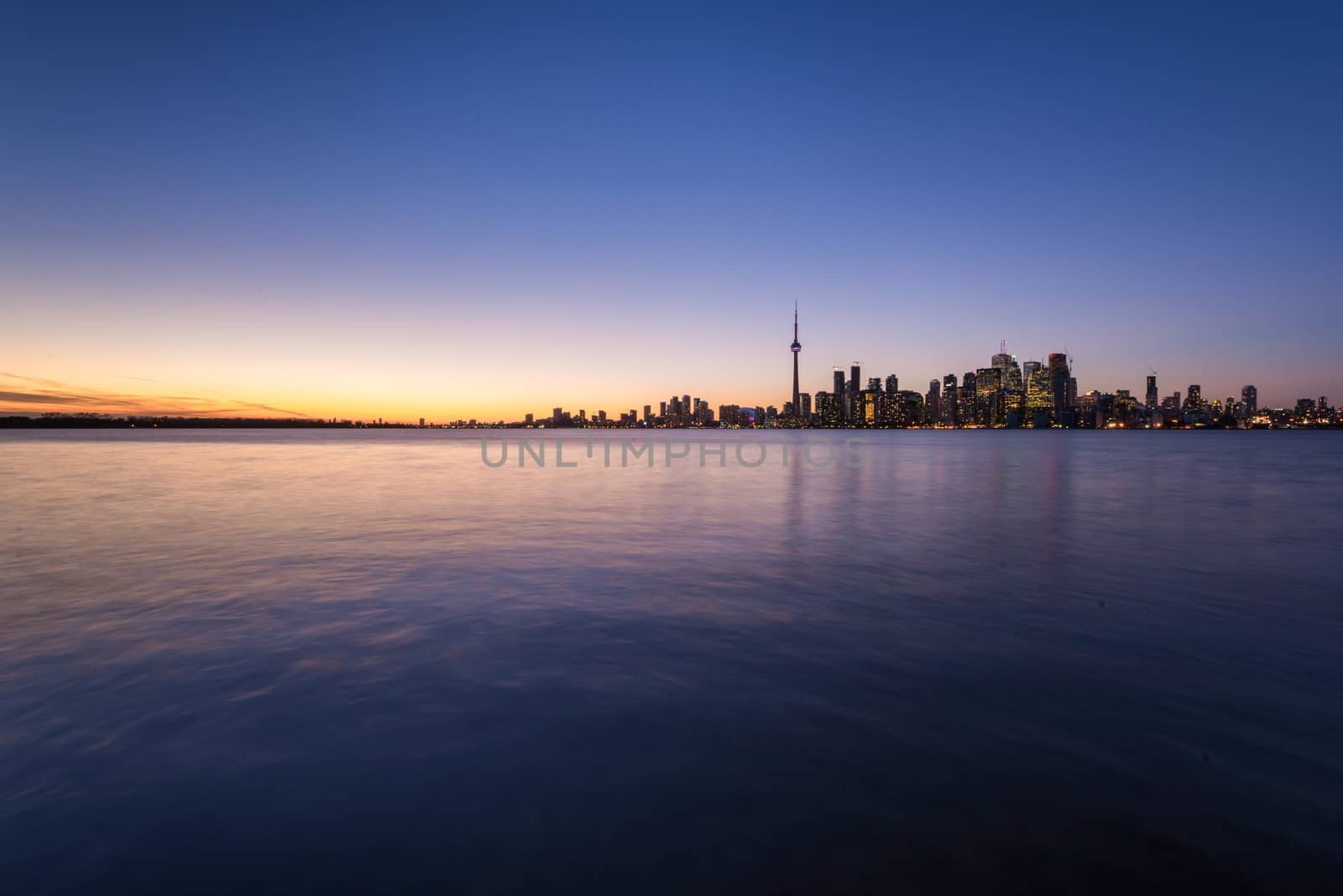 Sunset next to downtown Toronto during early winter time