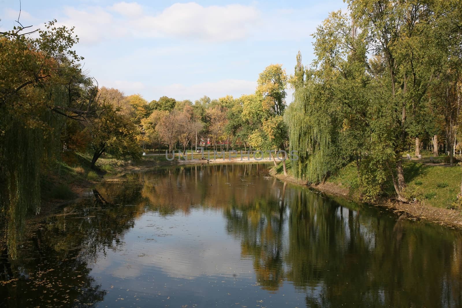 Bend in the river Ingulets in Krivoy Rog in Ukraine in Europe in autumn