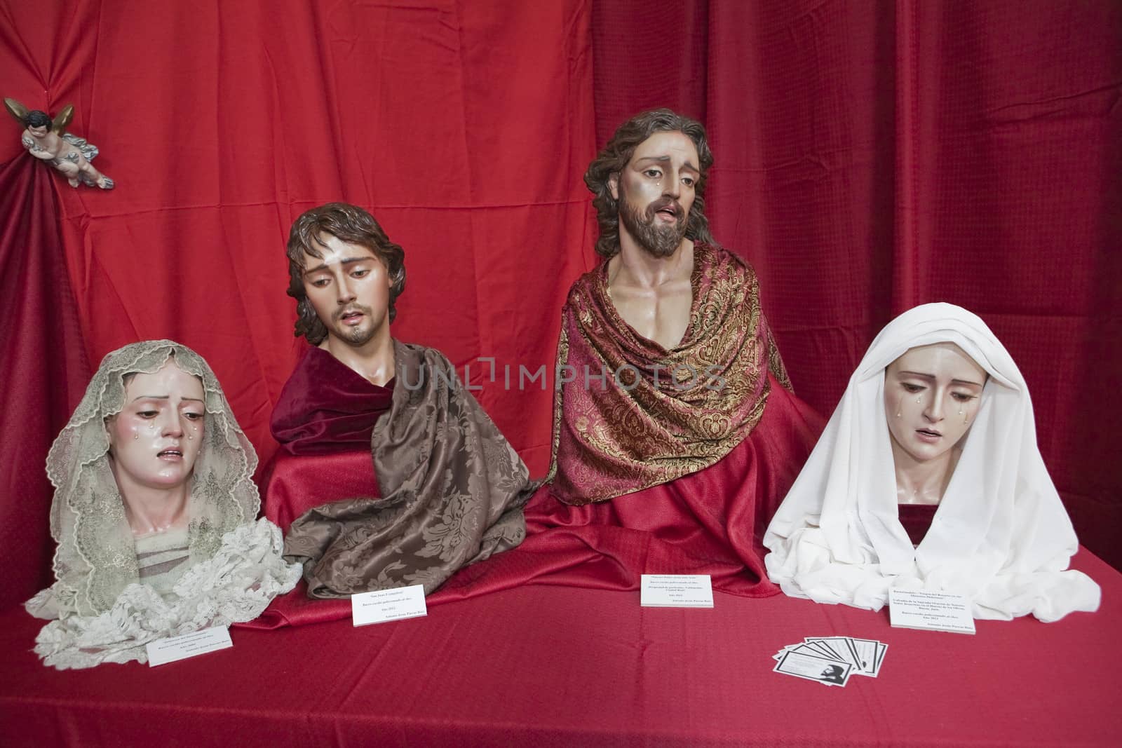 Exhibitor's religious figures Catholic Holy week in Spain