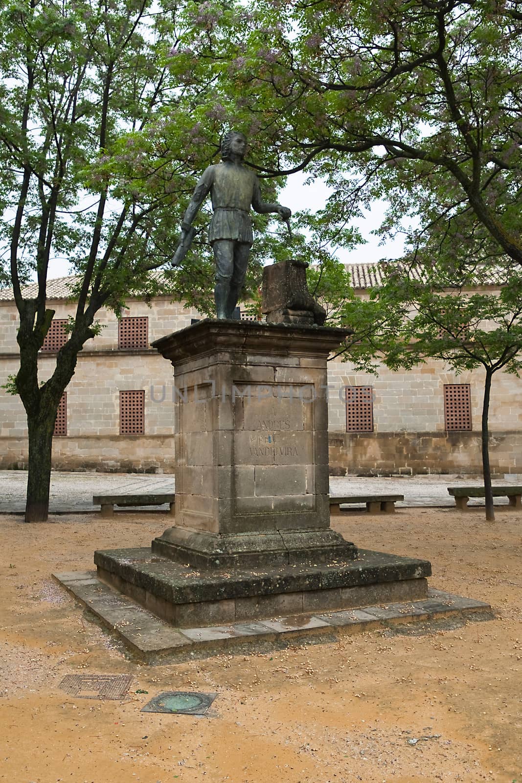 Statue of Andres de Vandelvira, palace of the chains square Vazquez of Molina, Ubeda, patrimony of the humanity, Jaen, Andalusia, Spain