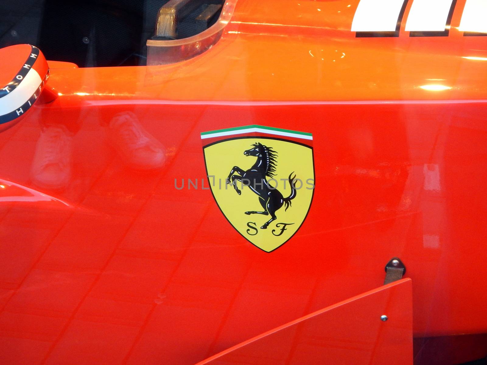 A detail of a Ferrari Formula One racing car.