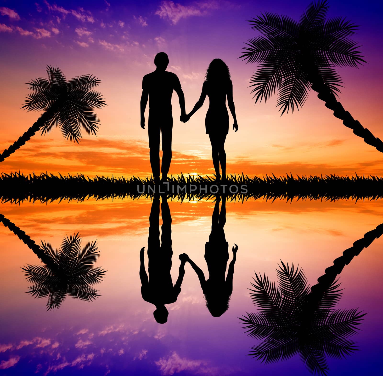 Couple in tropical landscape