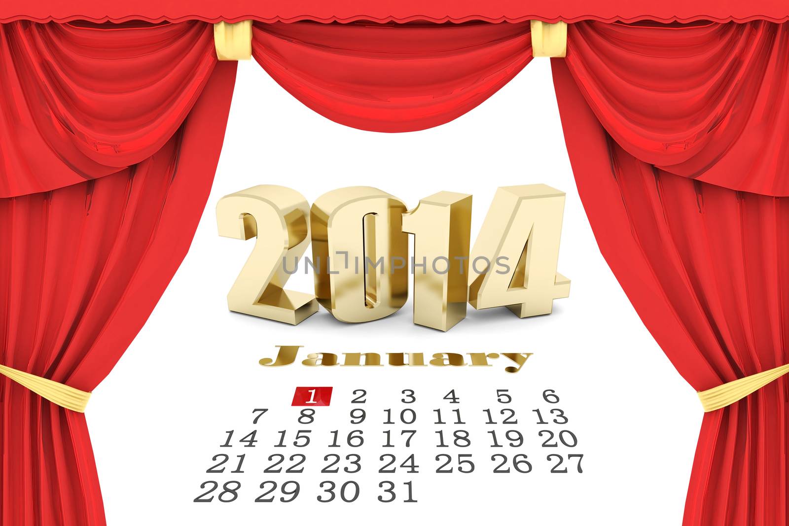 happy new year 2014 Illustrations 3d on a white background