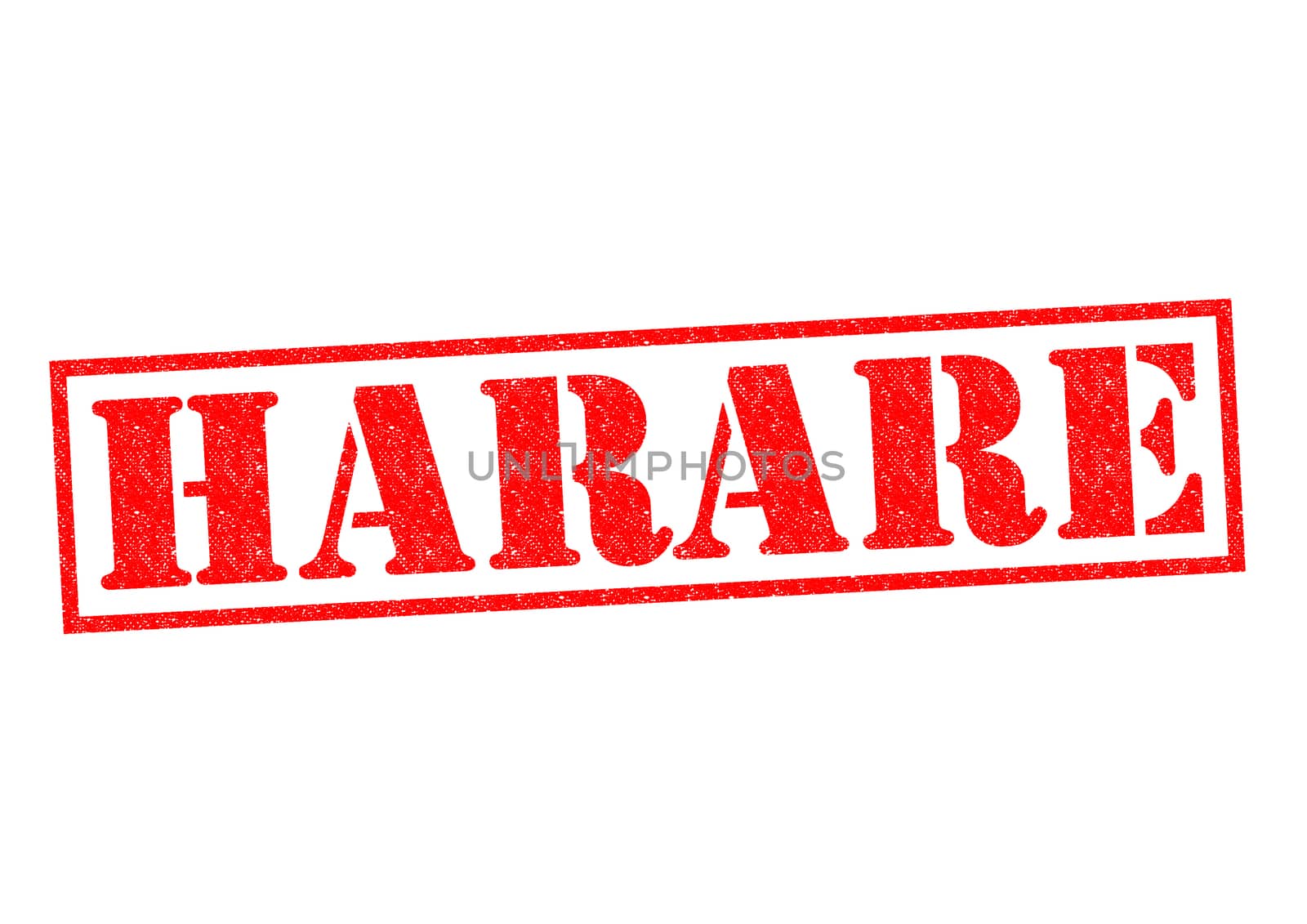 HARARE (capital of Zimbabwe) Rubber stamp over a white background.