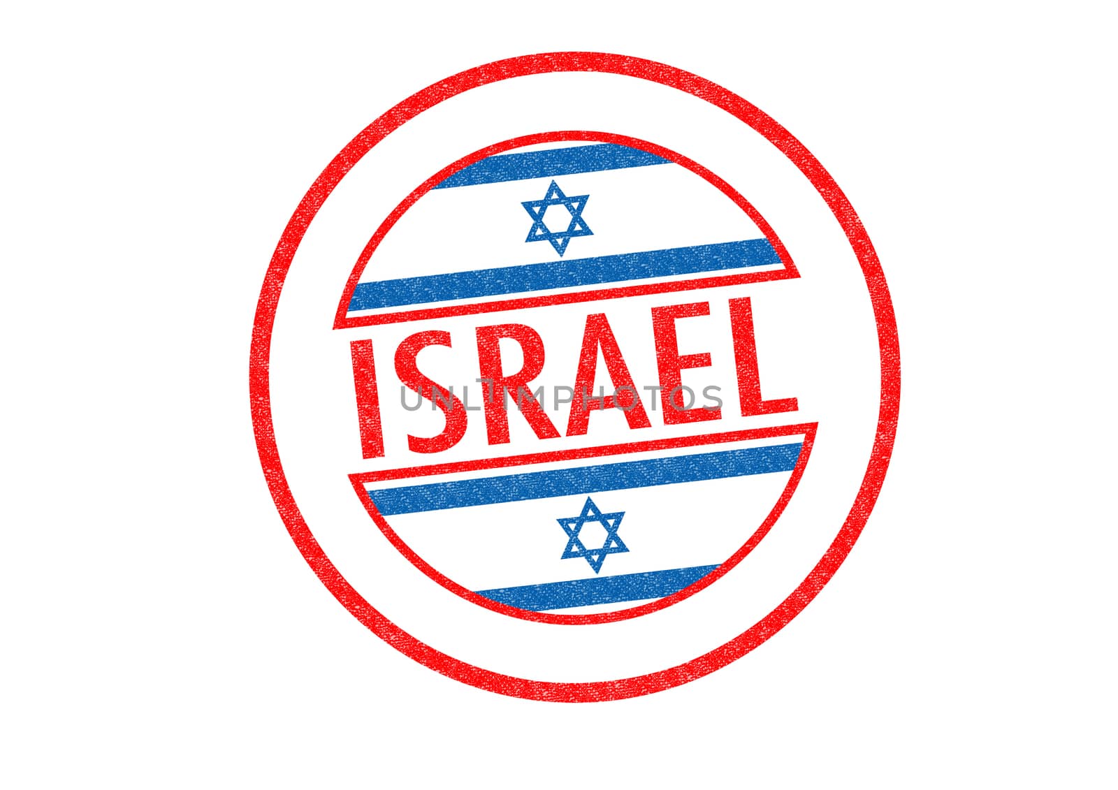 Passport-style ISRAEL rubber stamp over a white background.