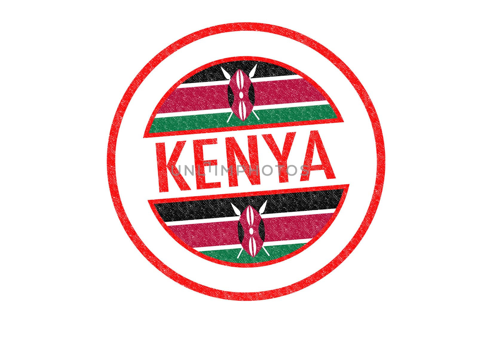 Passport-style KENYA rubber stamp over a white background.