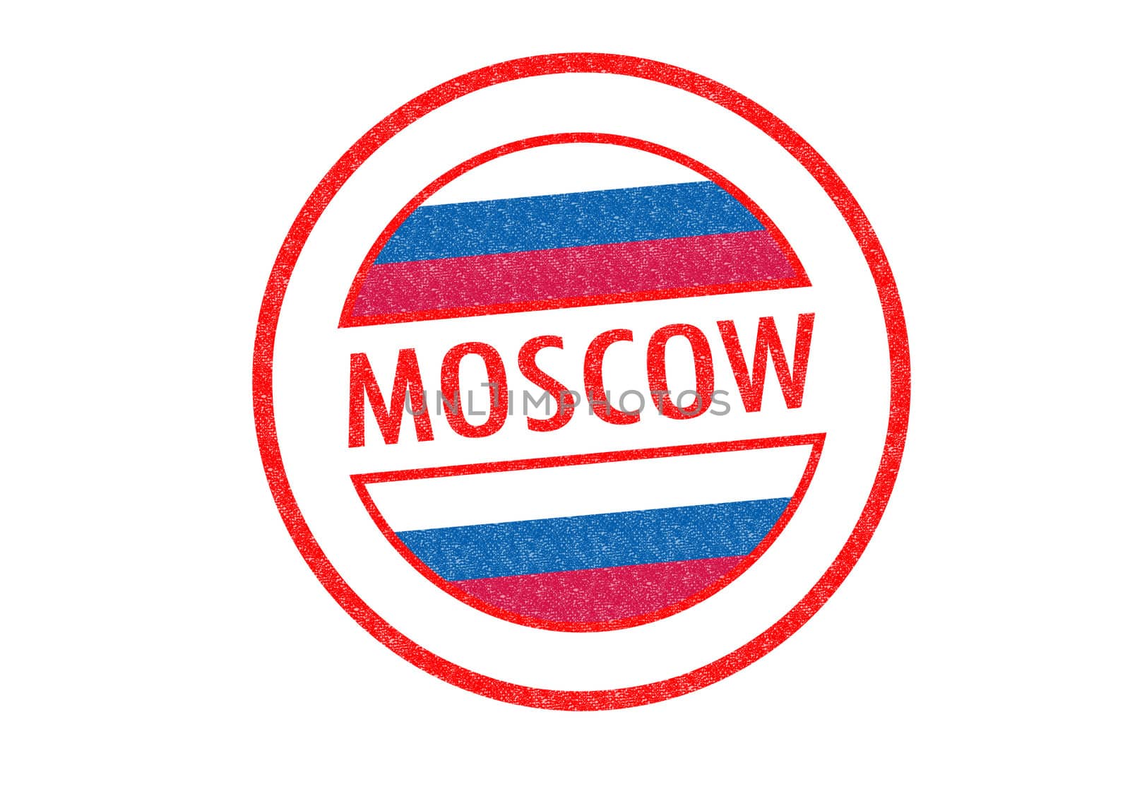 Passport-style MOSCOW rubber stamp over a white background.